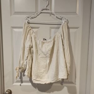 1 State Off Shoulder Linen Blouse 3X